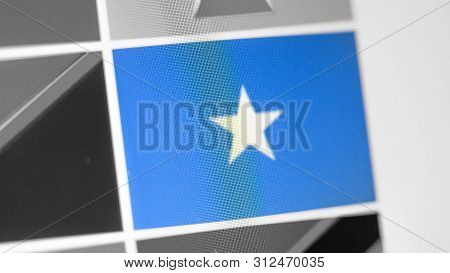 Somali National Flag Of Country. Somali Flag On The Display, A Digital Moire Effect. News Of Geograp