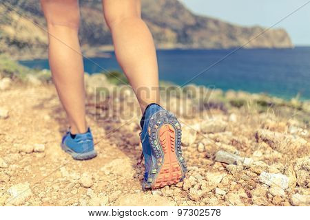 Walking Or Running Legs In Forest, Adventure And Exercising