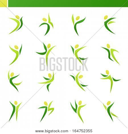 Abstract human figures in action. Vector logo template set. Elements for design. Icon set.