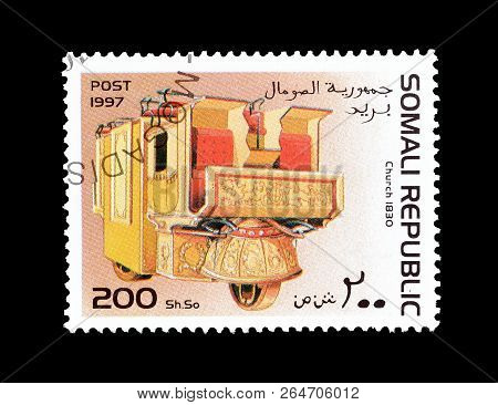 Somali Republic - Circa 1997 : Cancelled Postage Stamp Printed By Somali Republic, That Shows Church