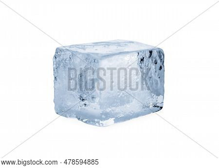 One Crystal Clear Ice Cube Isolated On White