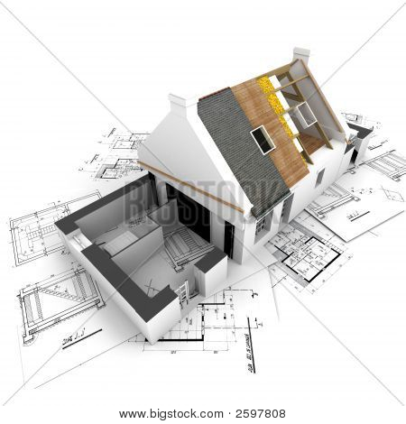 House With Exposed Roof Layers And Plans