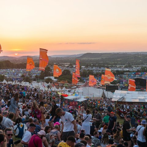 Sunset over Glastonbury Festival 2022.