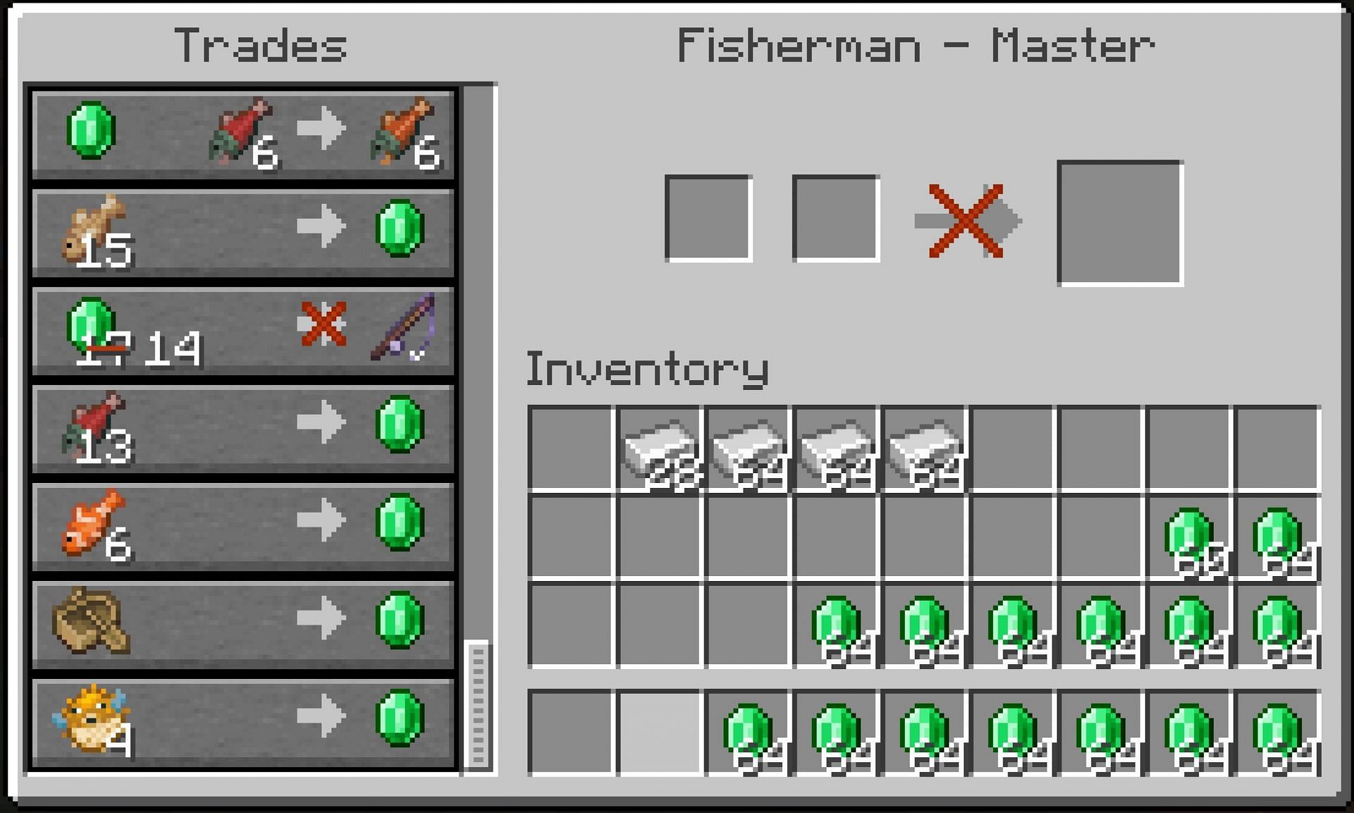 Fisherman trades are a good way to get iron-free buckets if nothing else (Image via Mojang)