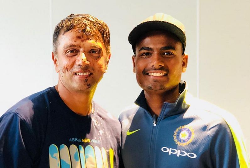 Anukul Roy with India Under-19 head coach Rahul Dravid (Image Credits: Anukul Roy&#039;s Instagram)