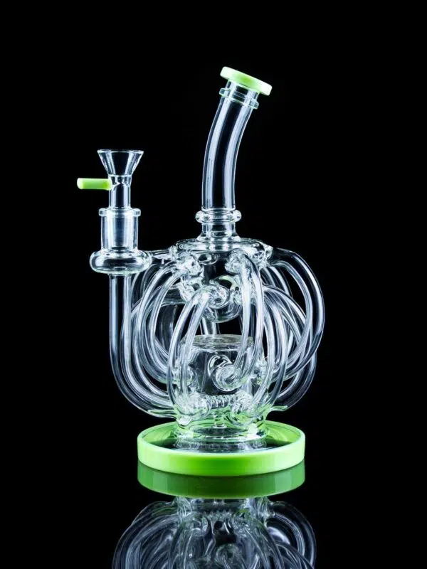 recycler bong with 12 recycler arms and green accents