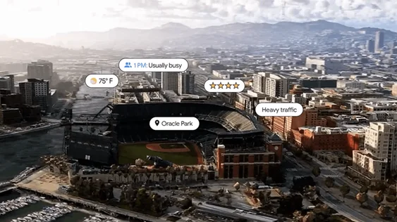 Picture of details provided by Google Maps over a stadium and city