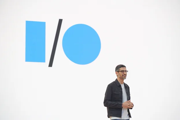 Sundar Pichai on stage at I/O 2022