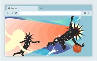 New Chrome theme with multiple abstract characters playing in the stars.