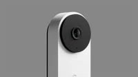 A close-up of the camera on the new doorbell in the color Snow.