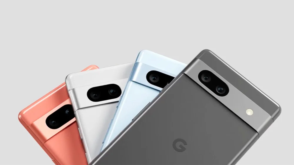 Close up image of Pixel 7a in all four colors