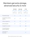 A chart showing Google One plans, features and prices.