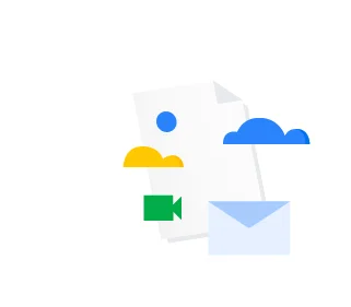 A document, an email envelope, a camera icon and two cloud icons