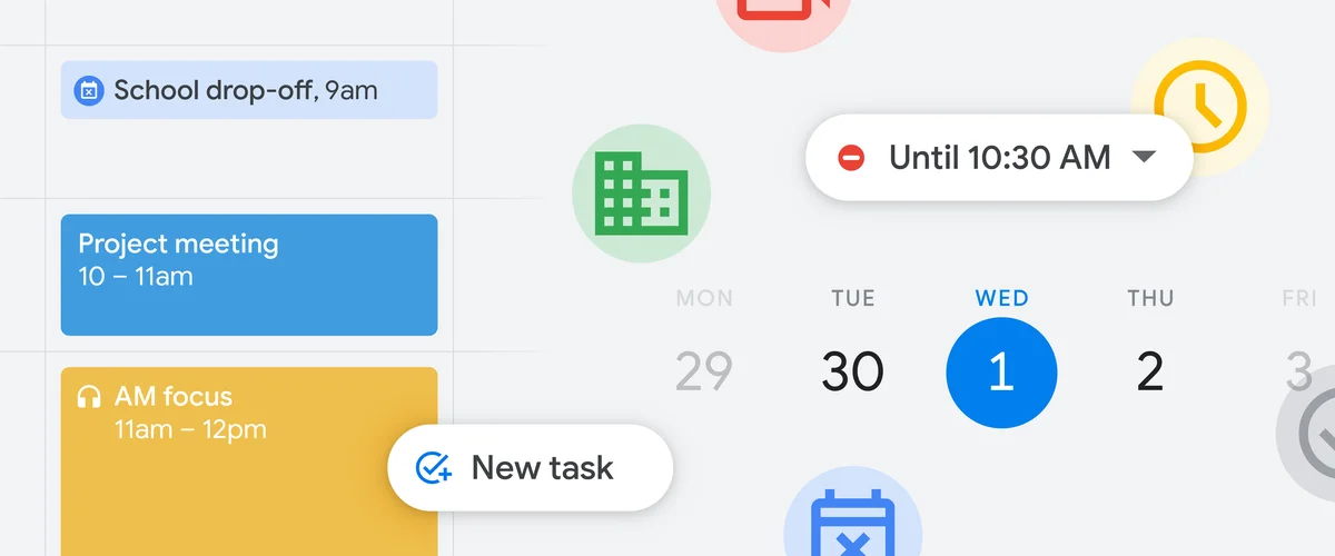 Illustration of various Google Calendar features.