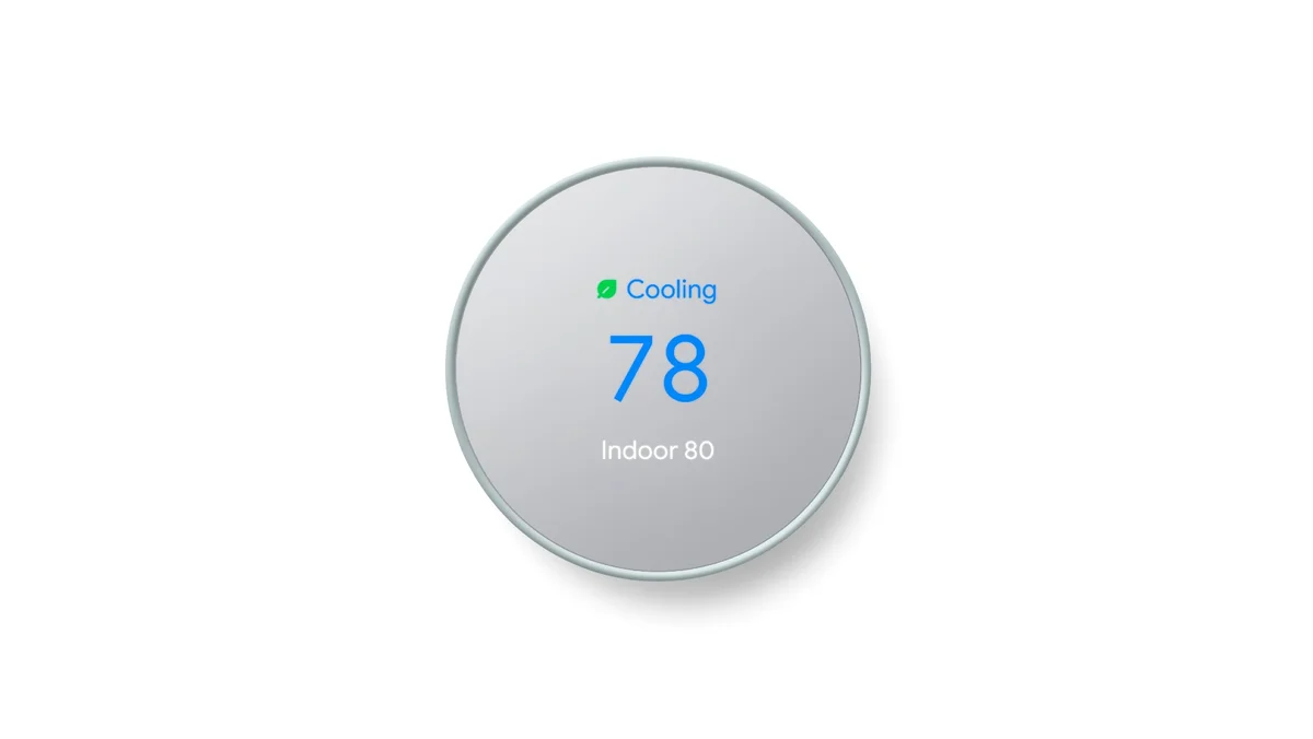 Image showing a Nest Thermostat turned to 78 degrees with the eco-savings green leaf icon.