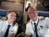 Photo of two pilots from the flight deck of a contrail avoidance test flight.