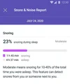 A Pixel phone with Snore & Noise Report pulled up on the screen. The data shows a chart that says 23% snoring during sleep.