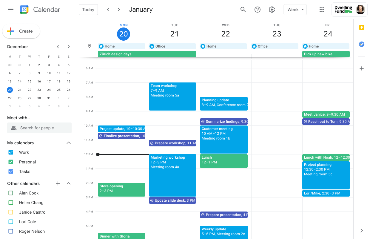 Animated GIF showing the cursor selecting available hours within Google Calendar.