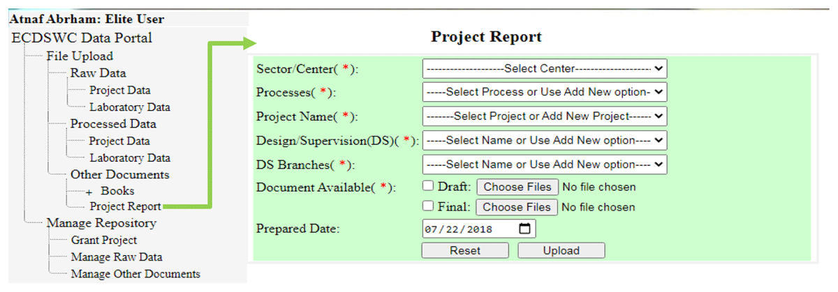 Row data’s report upload module