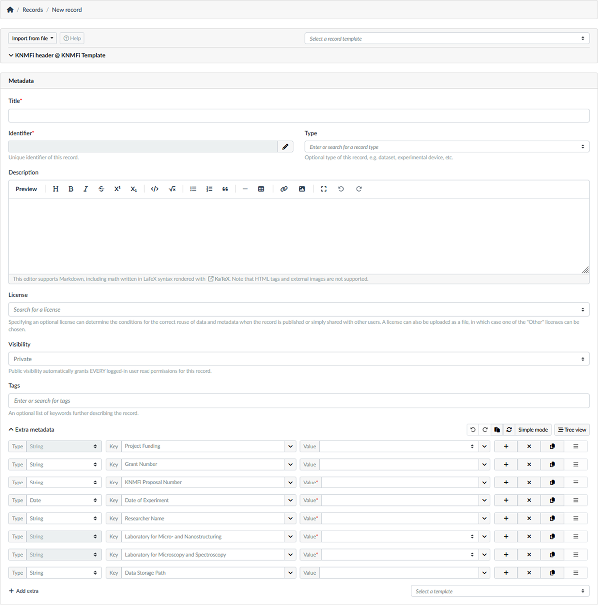 Image of the starting KNMFi-Header template showing the fields to be filled