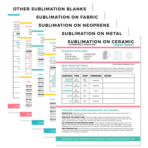 Sublimation Cheat Sheets