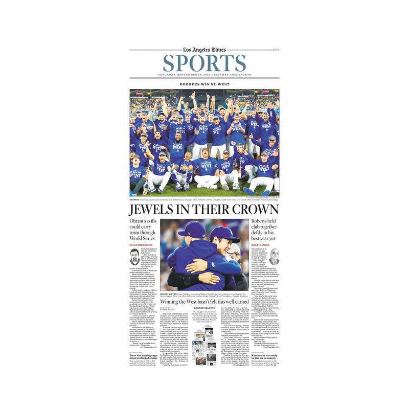 Jewels In Their Crown: Dodgers Sports Section 9/28/24