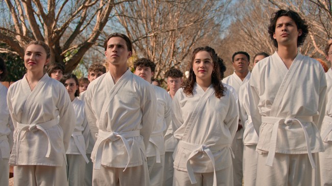 Peyton List as Tory Nichols, Tanner Buchanan as Robby Keene, Aedin Mincks as Mitch, Mary Mouser as Samantha LaRusso, Khalil Everage as Chris, Xolo Maridueña as Miguel Diaz in Cobra Kai.