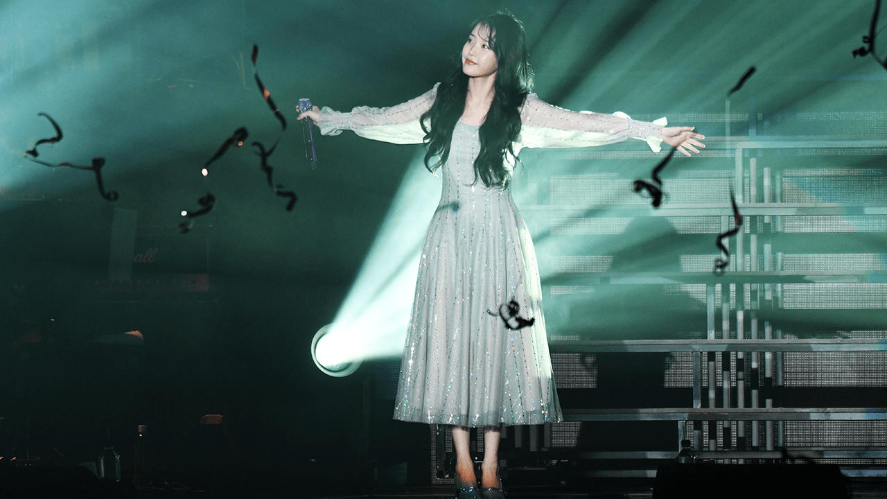 South Korean singer IU performs on the stage in concert on November 30, 2019 in New Taipei City, Taiwan of China.