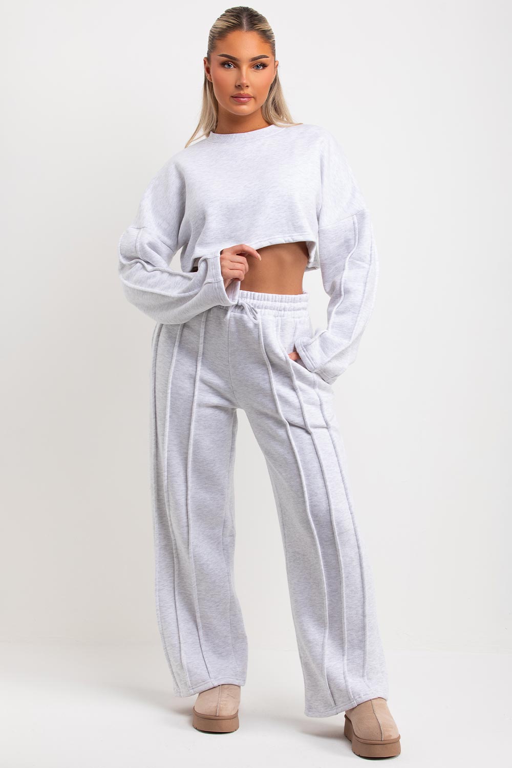 pintuck joggers and sweatshirt tracksuit lounge set