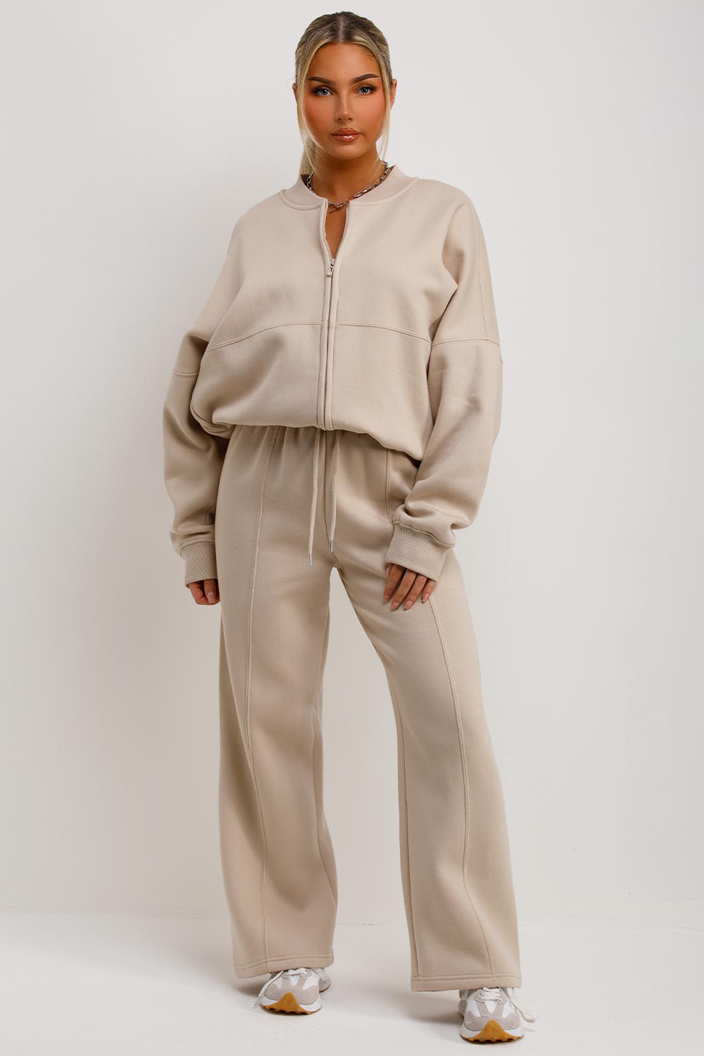 zara womens bomber sweatshirt and straight leg joggers tracksuit set loungewear