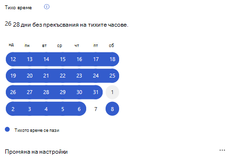 Екранна снимка, която показва картата за тихо време под "Проследяване на напредъка ви" в раздела "Благосъстояние"