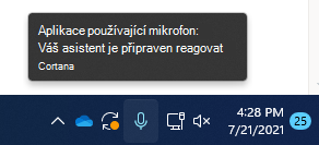 Snímek obrazovky s ikonou mikrofonu na tasskbaru