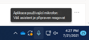 Snímek obrazovky s ikonou mikrofonu na hlavním panelu