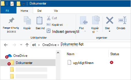 Stifinder viser synkroniseringsfejl i OneDrive