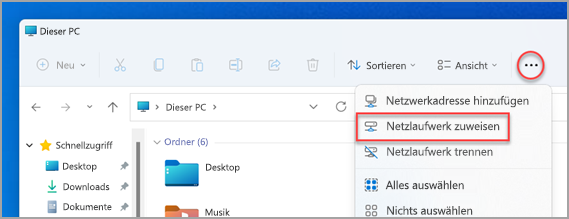 Wo finde ich die Zuordnung von Netzlaufwerken im Datei-Explorer von Windows 11