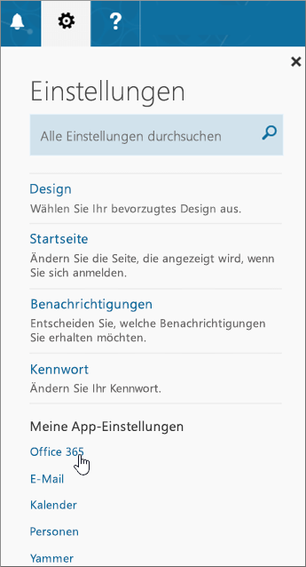 Bereich "Office 365-Einstellungen"