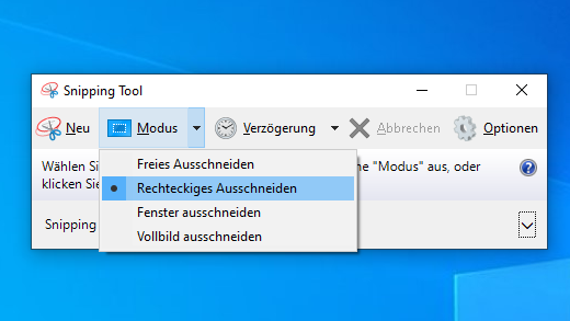 Optionen des Snipping Tool-Modus