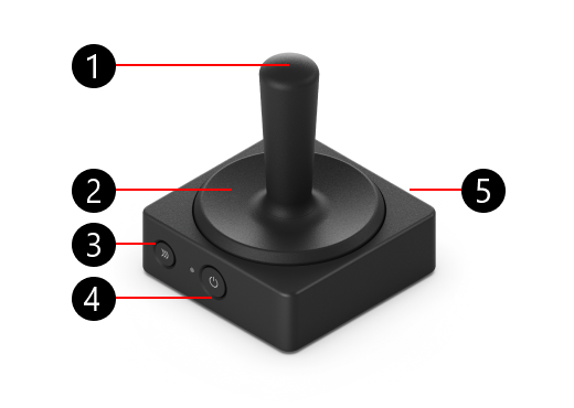 Microsoft Adaptive Joystick Button mit Zahlen zur Identifizierung physischer Features.