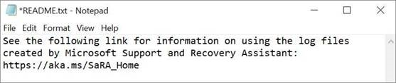 An image of the Microsoft Support and Recovery Assistant read me file open in notepad.