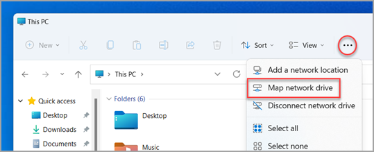 Where to find Map Network Drive in Windows 11 File Explorer