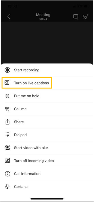 Button to turn on live captions