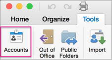 On the Tools tab, click Accounts