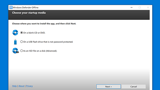 Windows Defender Offline removable media options