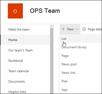 SharePoint new list