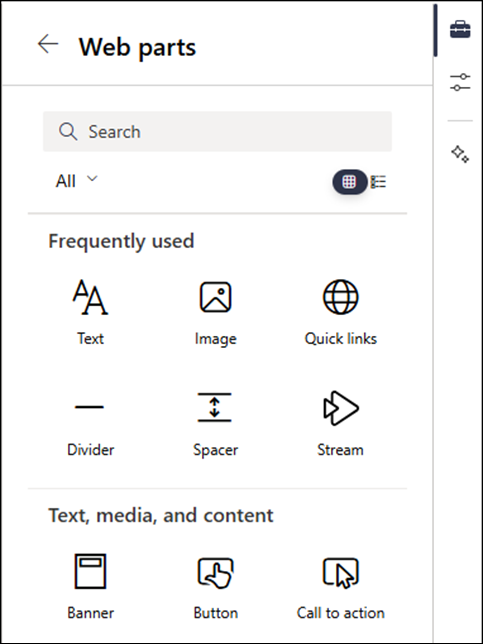 Webparts listed in the level 2 of the toolbox