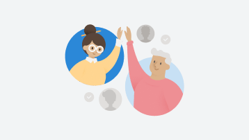 A drawing of two people waving at each other