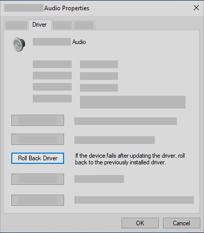 Roll back the audio driver in Device Manager