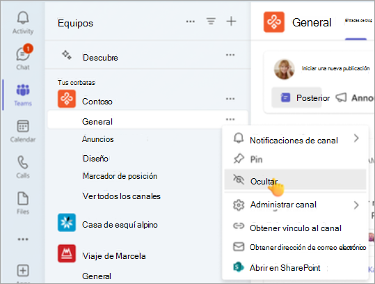 Oculte el canal general en su equipo.