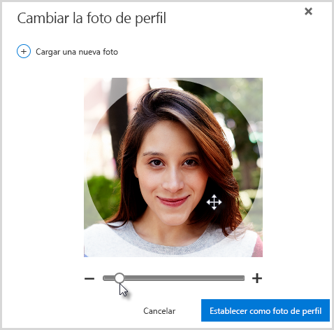 Haga clic y arrastre dentro de los círculos para cambiar la posición o use el control deslizante situado debajo de la foto para hacer zoom.