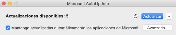 Ventana de Microsoft AutoUpdate cuando hay actualizaciones disponibles.